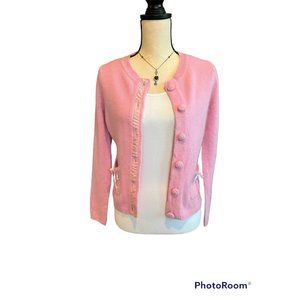ECI New York Pink Cardigan Sweater with Bows Womens Size S